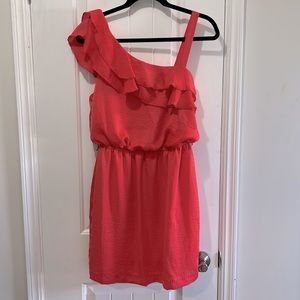 NWT Fire Red Silky soft one solid strap & one ruffled side on this mini dress